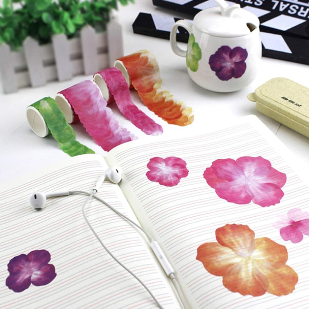 HASTHIP® 4 Roll Creative Flower Petal Washi Tape Masking Decorative Decals DIY Stickers Scrapbooking Diary Planner 200 Petals/Roll Pink 2PCS