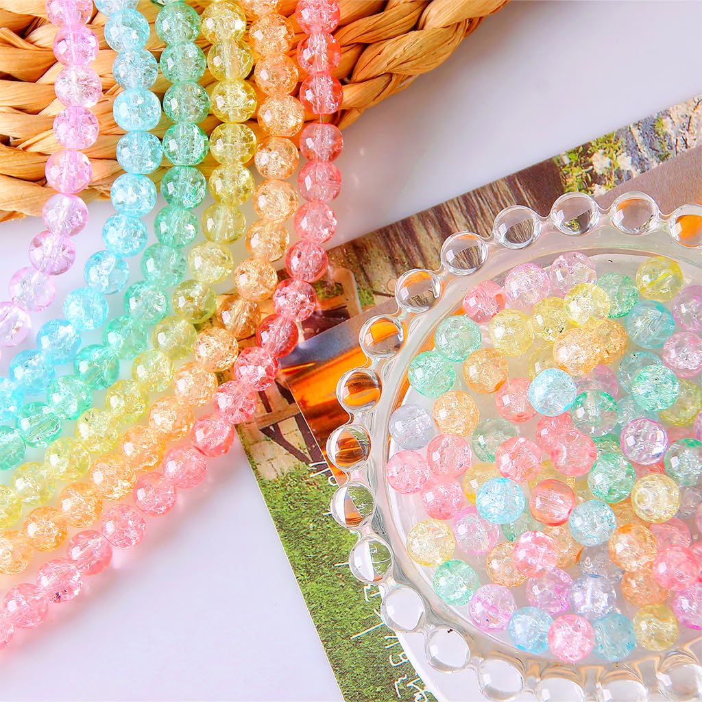 SANNIDHI Crystal Beads for Bracelet Making with 250pcs 8mm Round Acrylic Crackle Design | DIY Jewellery Crafts
