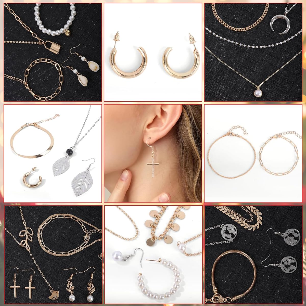 HASTHIP Christmas Gift Box 2025 Advent Calendar with 24Pcs Jewelry | Zinc Alloy Gold and Silver Set for Women and Girls