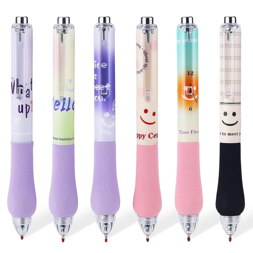 Climberty® 6Pcs Kawaii Gel Pen Click Gel Ink Pens 0.5mm Black Ink Gel Pens Retractable  Gel Pens with Soft Grips Quick Dry Writing Pens Office School Stationeries Supplies Student Gift