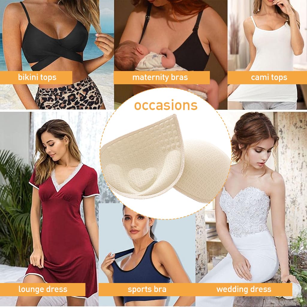 MAYCREATE Bra Pads Inserts for Sports Bras and Bikini Tops featuring 3D Push Up Design | 2 Pairs Breathable Faux Latex Cups