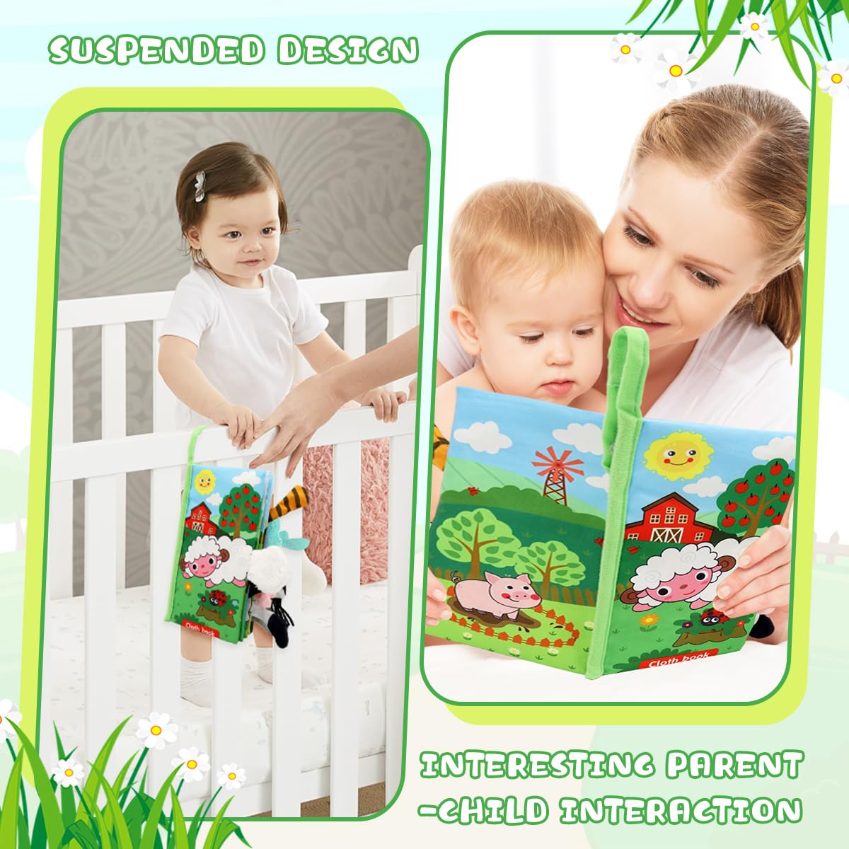SNOWIE SOFT Farm Theme Cloth Books for Babies with 12 Textured Animal Tails | BPA-Free Sensory Toy