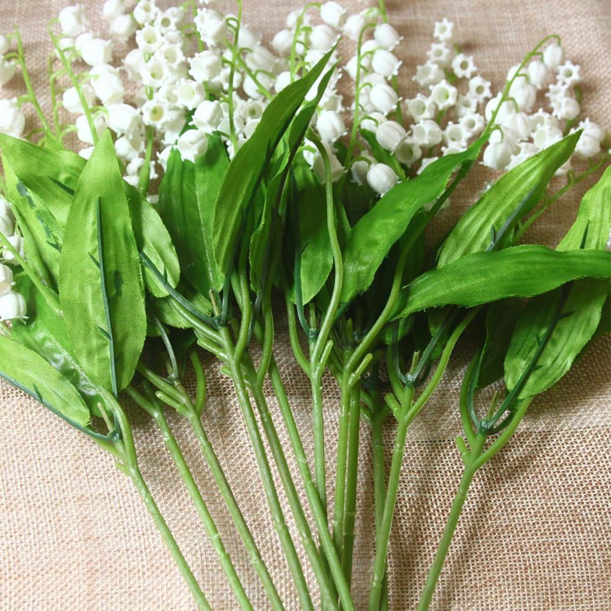 HASTHIP® 6 Bundles Artificial Flowers, Lily of The Valley Flowers Plant Faux While Flowers Wind Chime Orchid Holding Bouquet Outdoor Bridal Wedding Bouquet for Home Garden Party Decoration