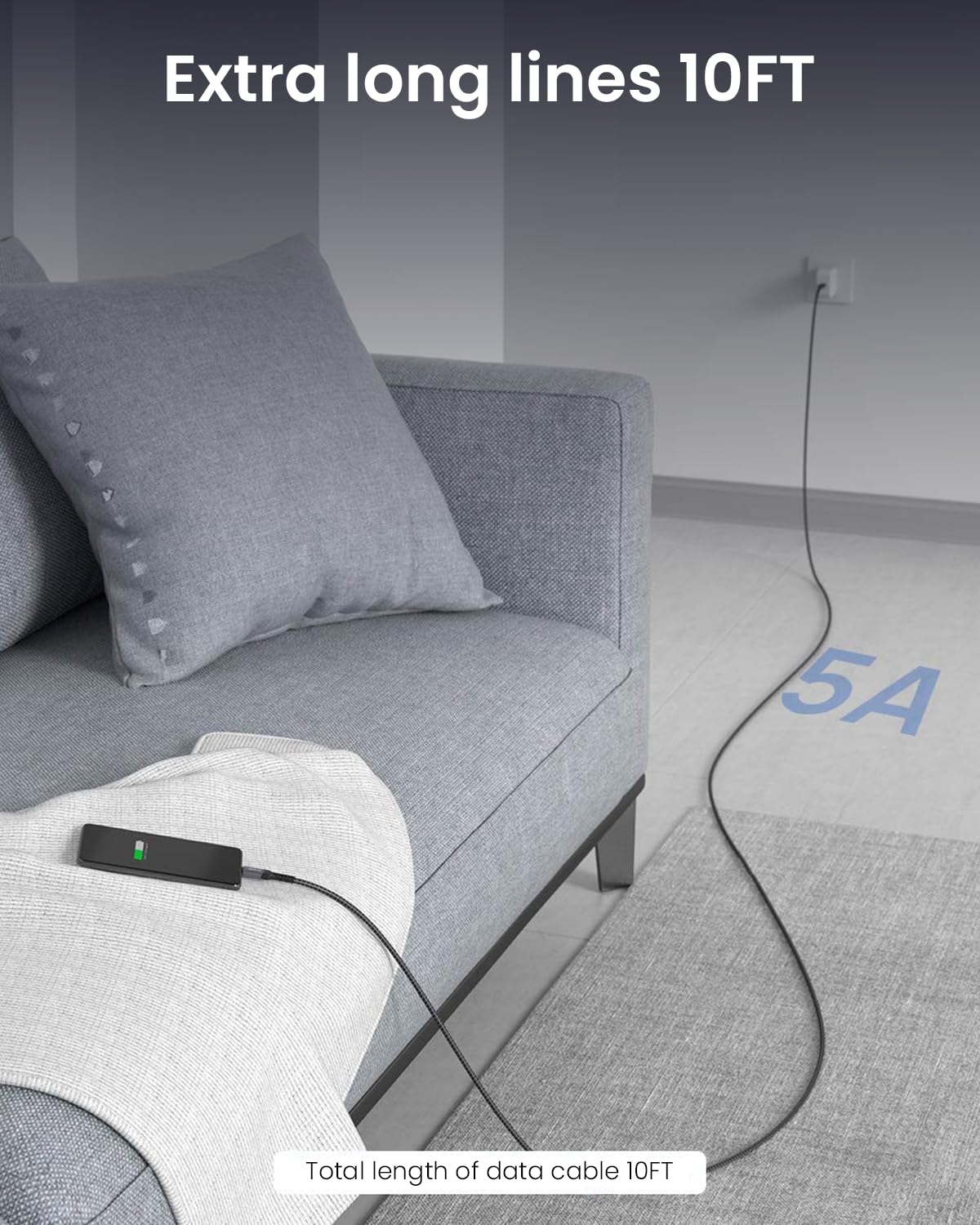 JSAUX USB C to USB C Cable for Fast Charging and Data Sync 100W 5A 10ft Nylon Braided | 3 Pack