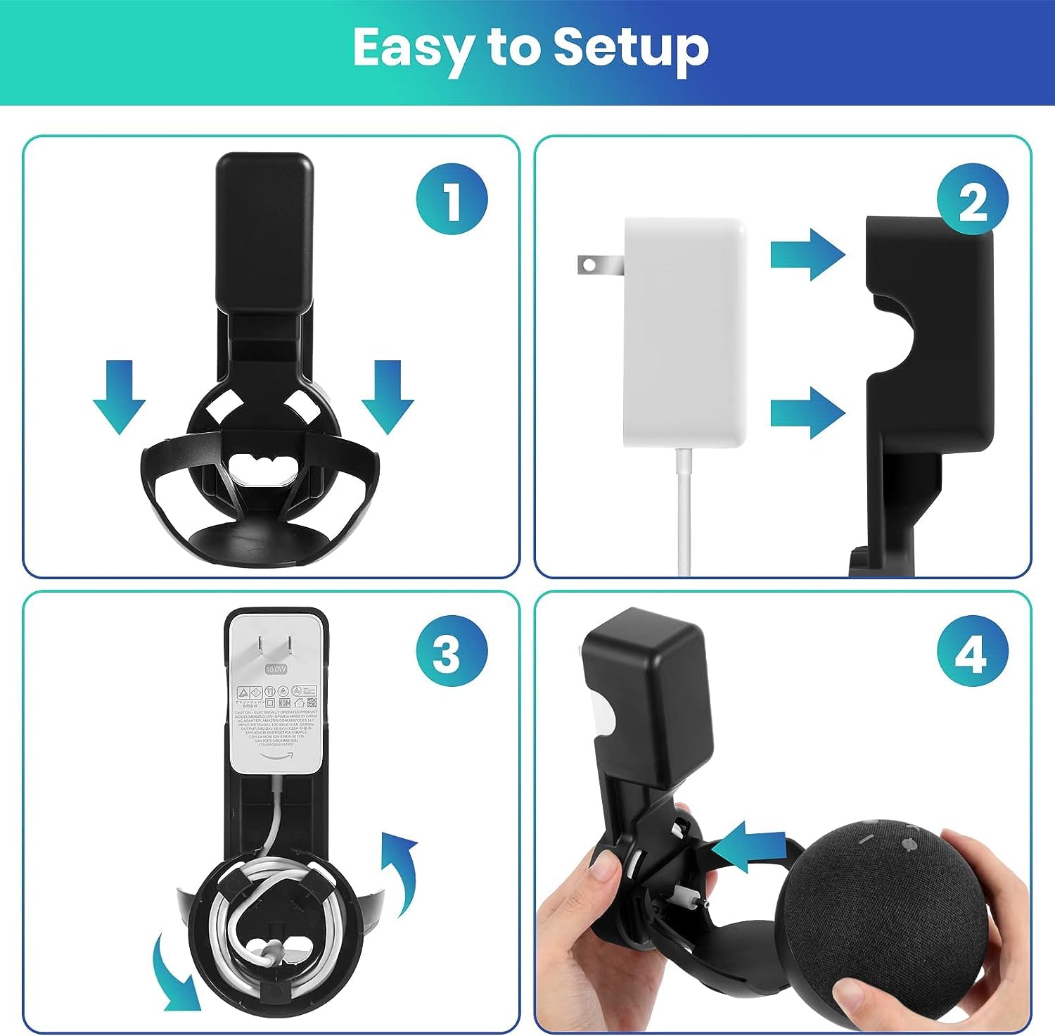 Zeitel Wall Holder for Echo Dot 4th and 5th Gen with 18×10.5×10.5 cm Fit | Heavy Duty Plastic Cord Management Mount