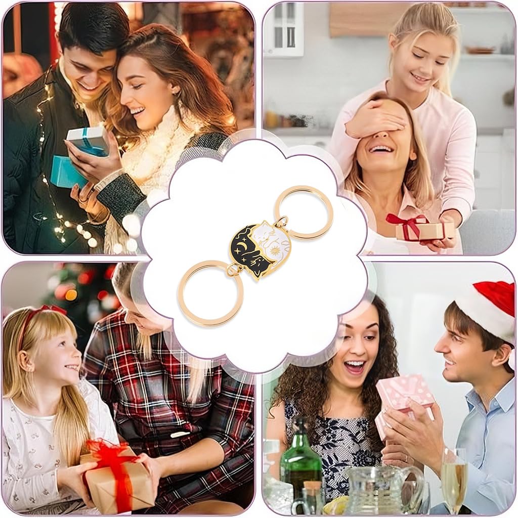 Zibuyu Cute Cat Anime Matching Keychains for Couples with Stainless Steel Charms | Gift for Anniversary and Long Distance Love