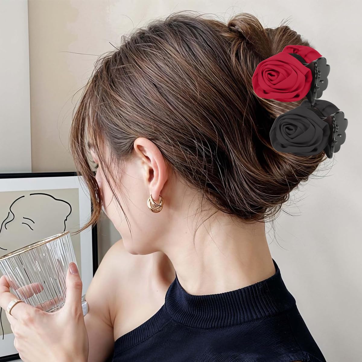 MAYCREATE Hair Clips for Women with Secure Spring-Loaded Hold and 1.57 in Size | Lightweight Acrylic Floral Claw Set