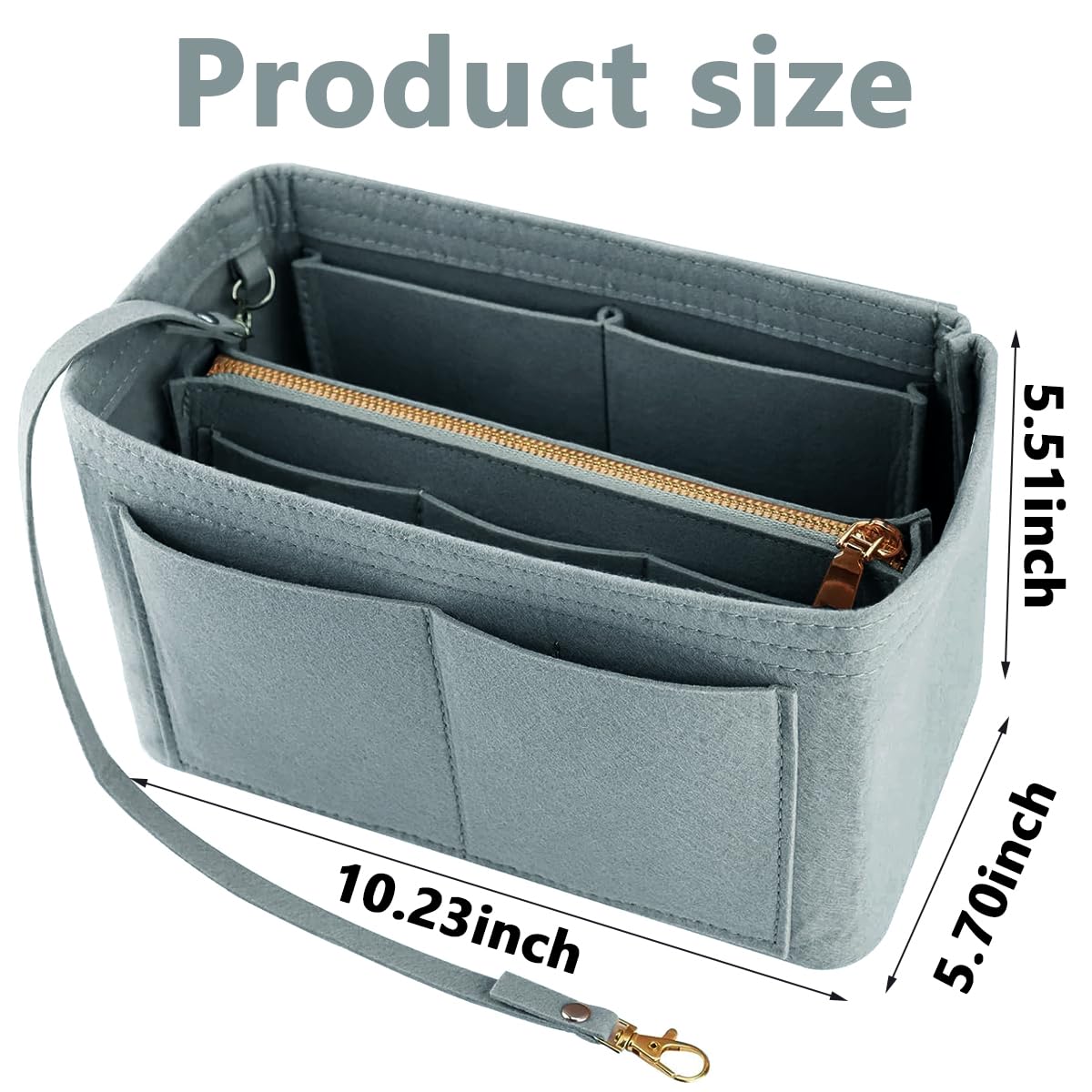 MAYCREATE® Women Felt Purse Organizer Insert for Handbag, Felt Bag organizer with zipper for Handbag Tote Bag Storage Purse Divider, Grey