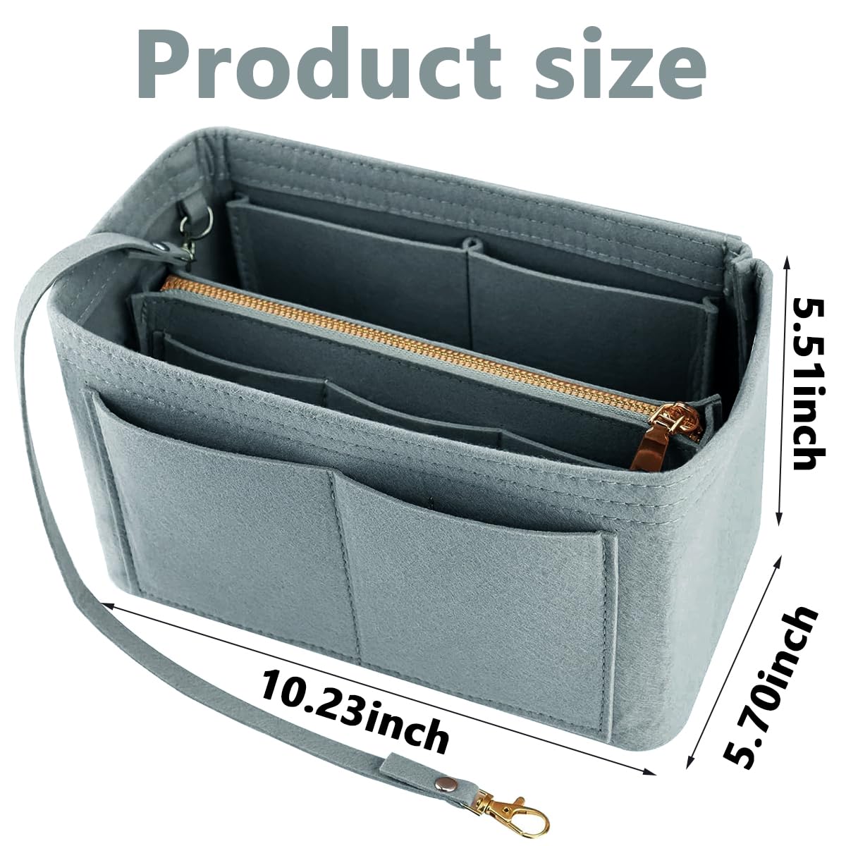 MAYCREATE Women Felt Purse Organizer Insert for Handbag featuring Multi Pocket Design and Detachable Zipper Pouch 26×14×15cm Grey