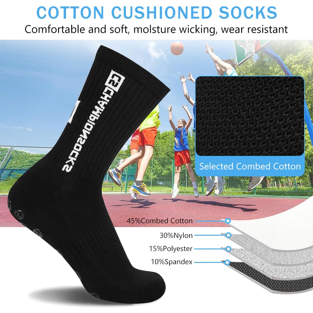 PROBEROS Football Socks for Men with Silicone Grip Dots and Pad Technology Black 3PCS