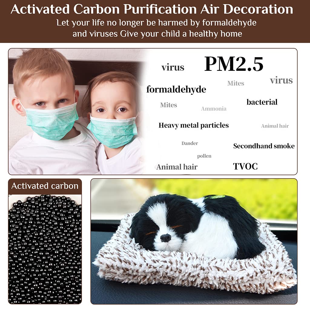 PATPAT Cute Simulation Sleeping Puppy Dog, Car Soft Toys, Doll Toy with Sound with Bamboo Charcoal Particles, Purify The Air, Kid Toy, Bamboo Charcoal for Vehicle (Black)