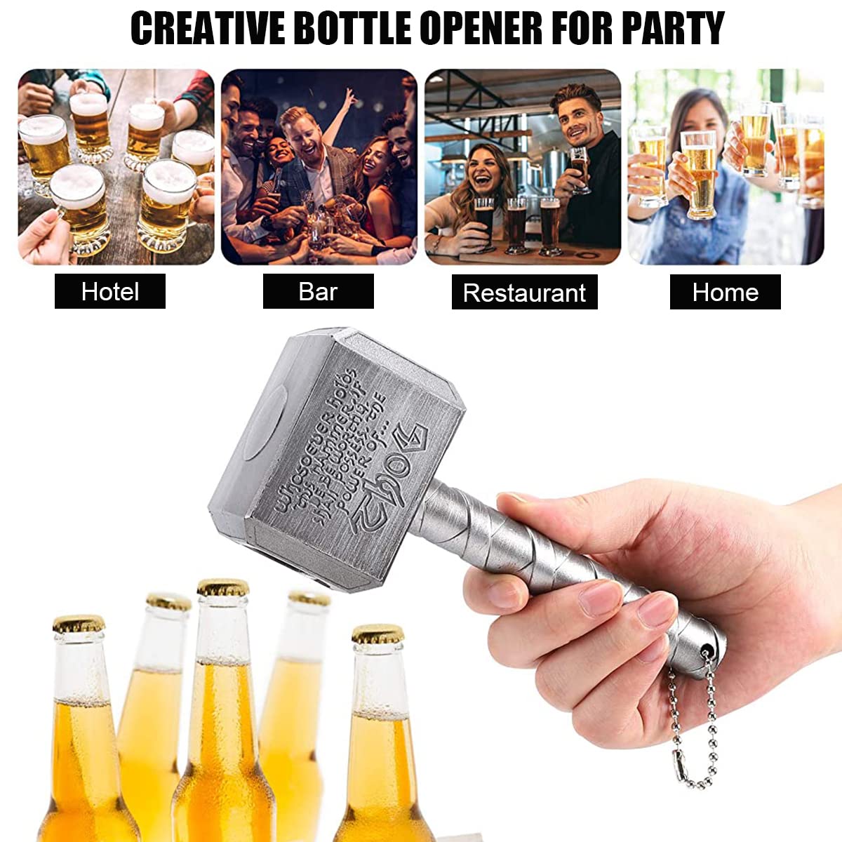 HASTHIP Bottle Opener for Party with 17×5 cm Easy Grip Handle and Thor’s Hammer Design | Metal Gift for Wine Lovers