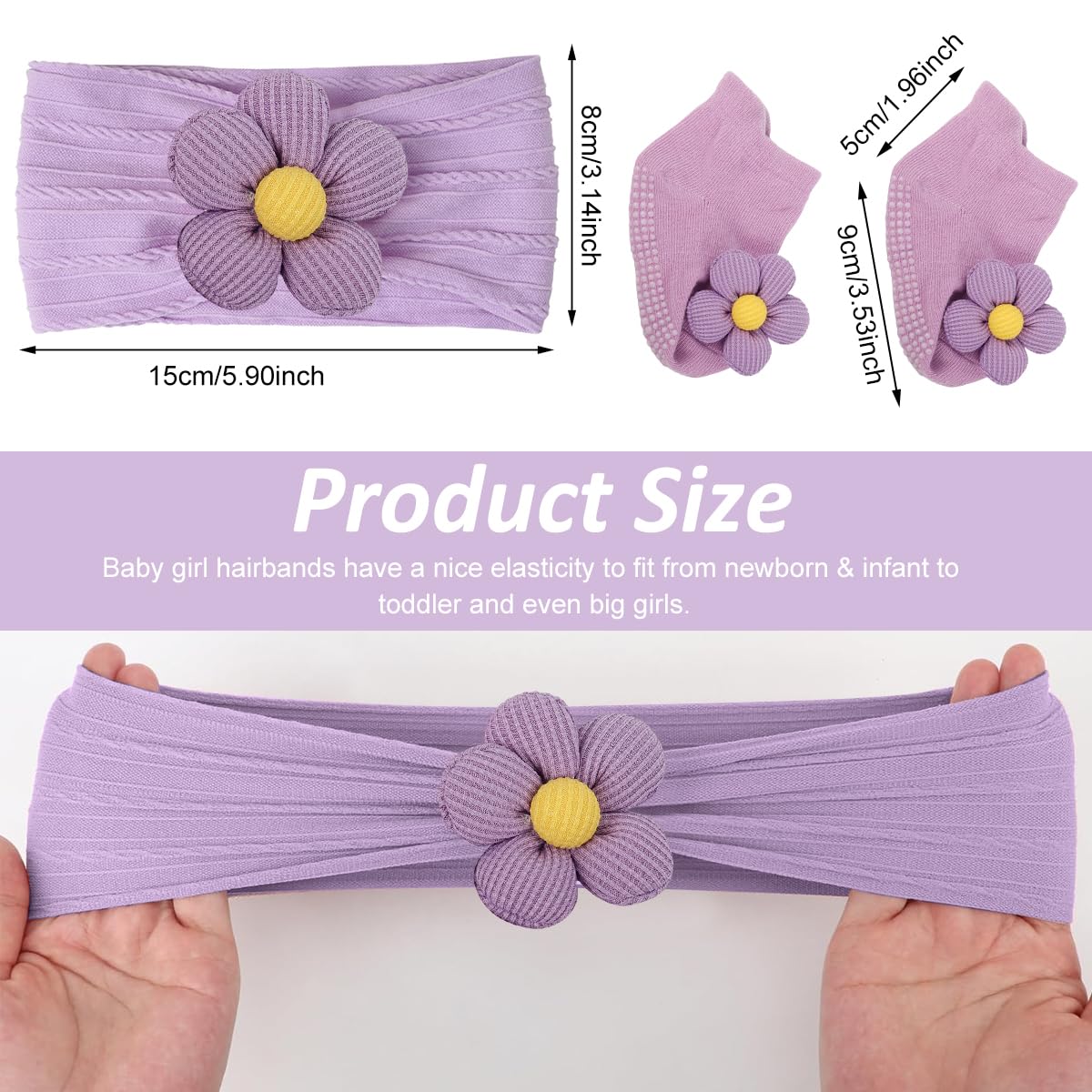 SNOWIE SOFT Flower Hair Bands and Socks Set for Baby Girls with Breathable Nylon | Ideal Baby Shower Gift