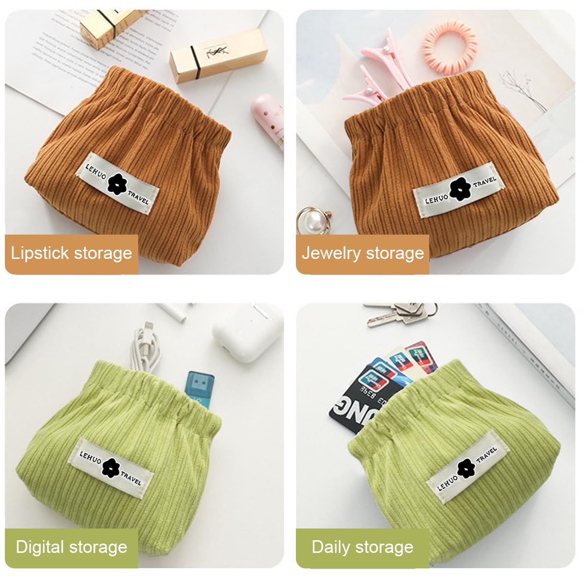 MAYCREATE Small Pouches for Travel and Daily Use featuring Squeeze Open Design and Corduroy Fabric 13x5x12cm