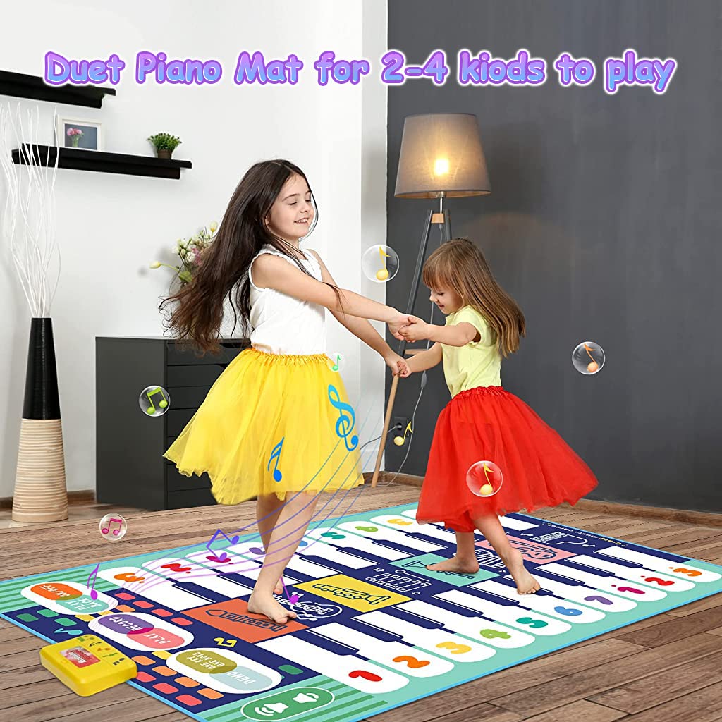 PATPAT  Musical Mat for Kids, 46.5  x 30.7  Dual-Row Keyboard Floor Piano Mat for Kids with Recording, 20 Keys & 8 Instrument, 10 Demos, Musical Mat Educational Toys Gifts for 1-6 Year Old Boys Girls