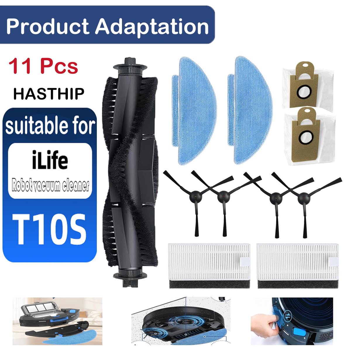 HASTHIP Replacement Parts Kit for ILIFE T10S Robot Vacuum with 22PCS Brushes and Bags