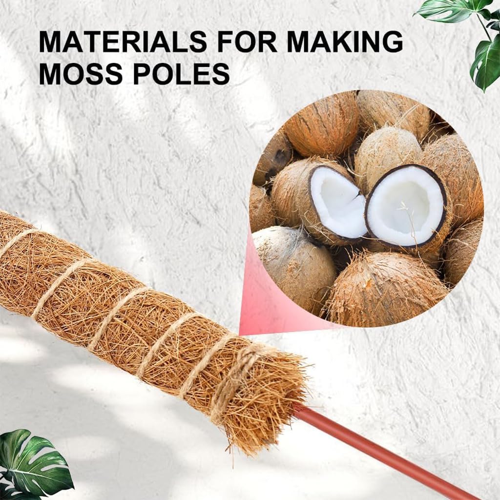 ZIBUYU Plant Support Stick for Monstera and Vines with Bendable 4mm Core | 23.6 in Natural Coconut Fiber Pole