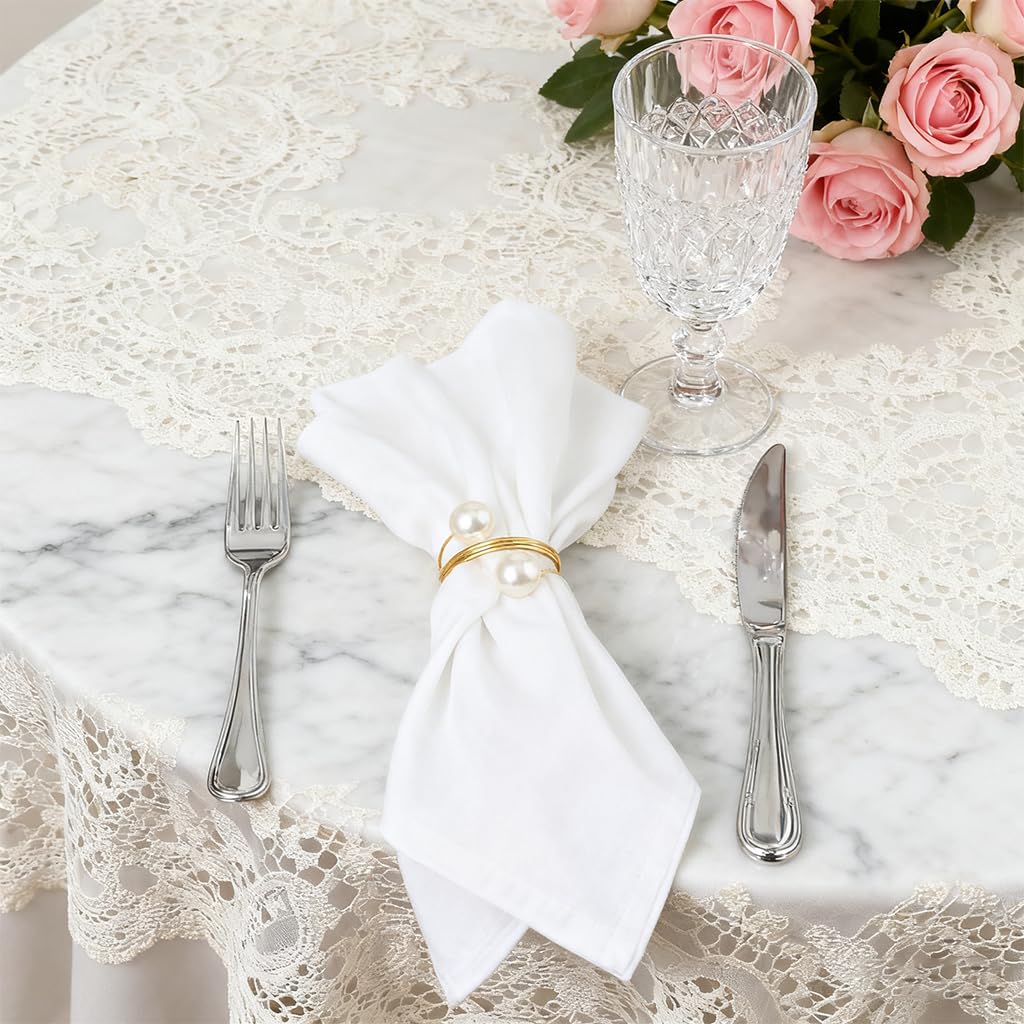 HASTHIP Napkin Rings for Weddings and Holiday Dinners with Faux Pearl Charms | Set of 6 Gold Wire Holders