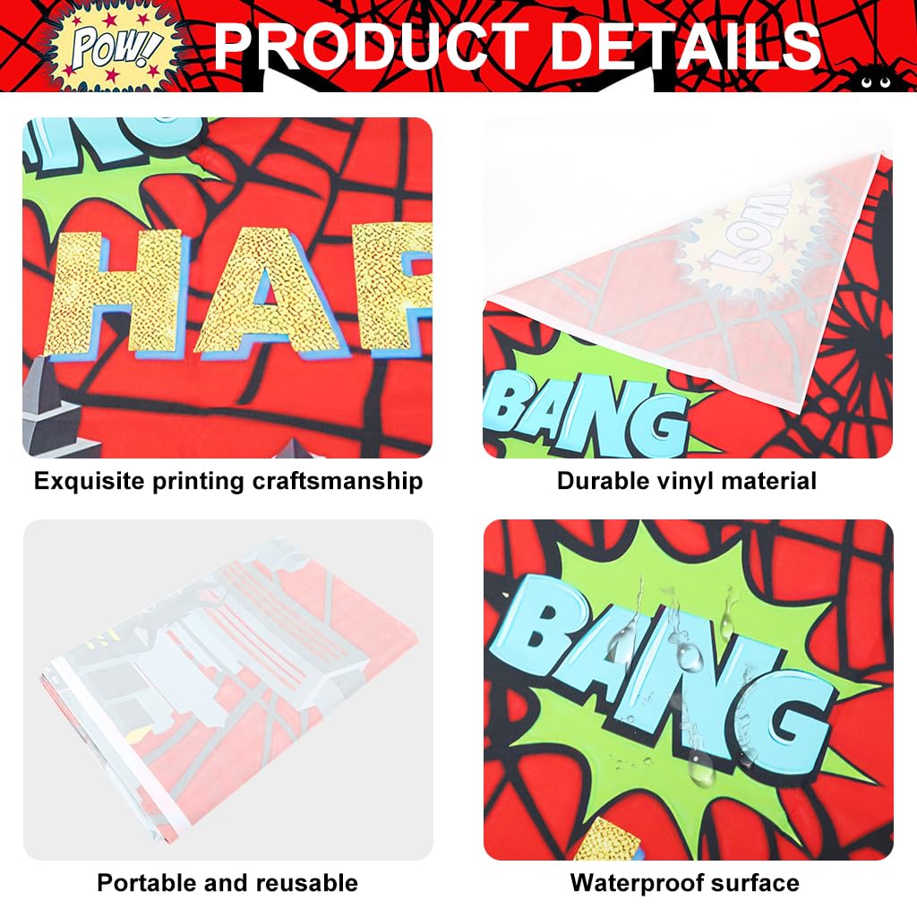 HANNEA Superhero Birthday Backdrop for Kids Party featuring HD Printing & Vinyl Material 6×4ft