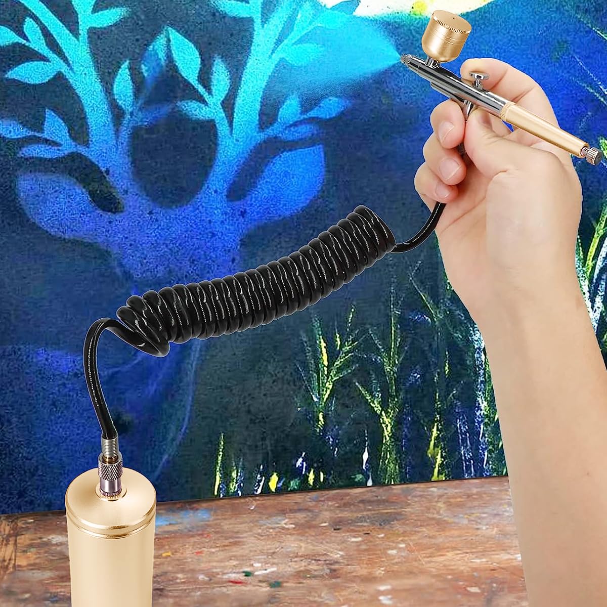 HANNEA Electric Airbrush Kit for Makeup and Painting featuring LCD Display and 22–38 PSI