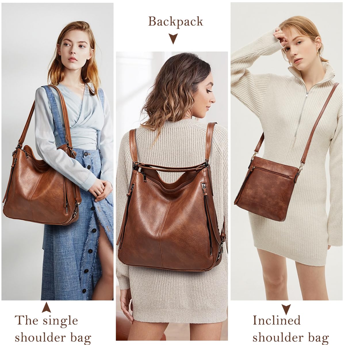 ZIBUYU Purse Set for Women with 3 PU Leather Bags featuring Tote Shoulder and Zipper Styles