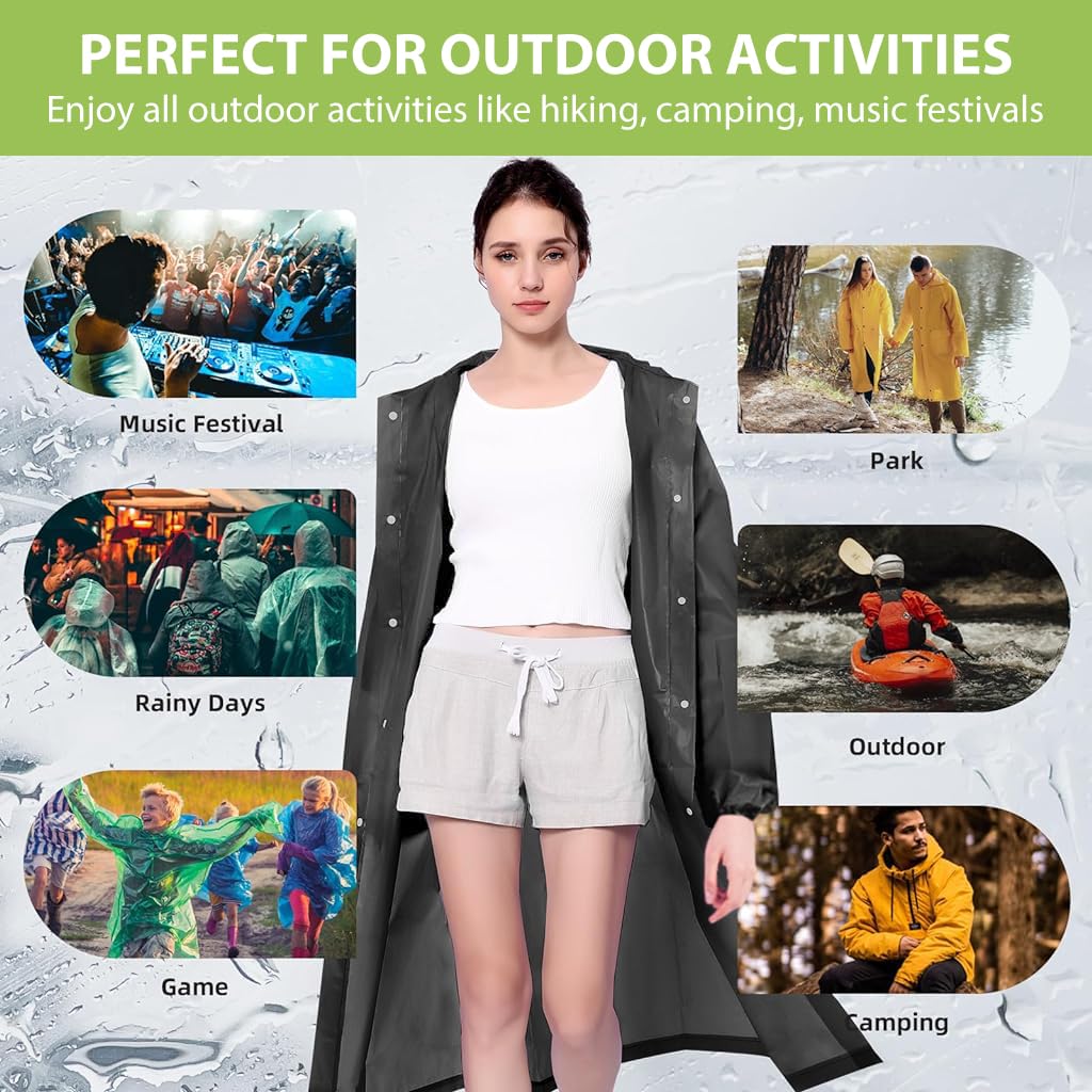 PALAY Rain Ponchos for Camping and Hiking with Snap Button Hood | 2Pcs EVA Waterproof Coat