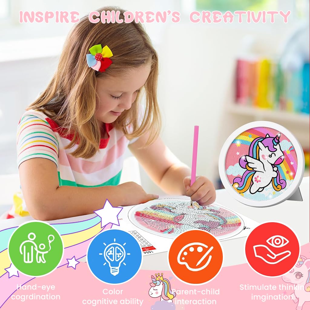 Zibuyu 5D Unicorn Diamond Painting with Frame 20x20 cm for Kids 6-12 | DIY Art Kit