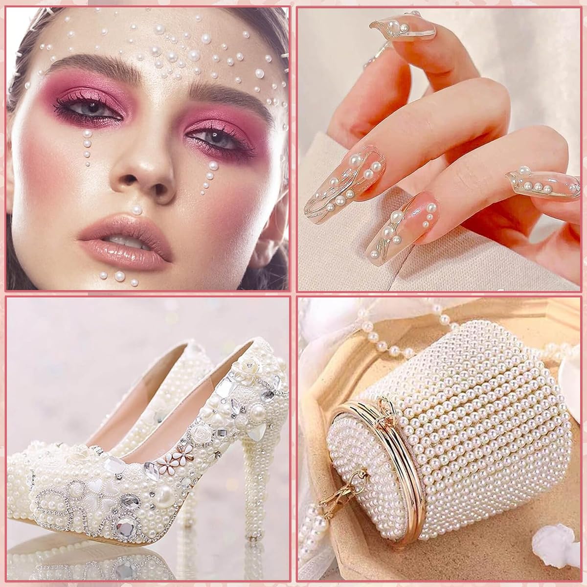MAYCREATE® 1980PCS Pearl Stickers for Art and Craft Self-Adhesive Faux Pearls Gems for Hair Face Eye Nail Makeup DIY Crafts Assorted Sizes