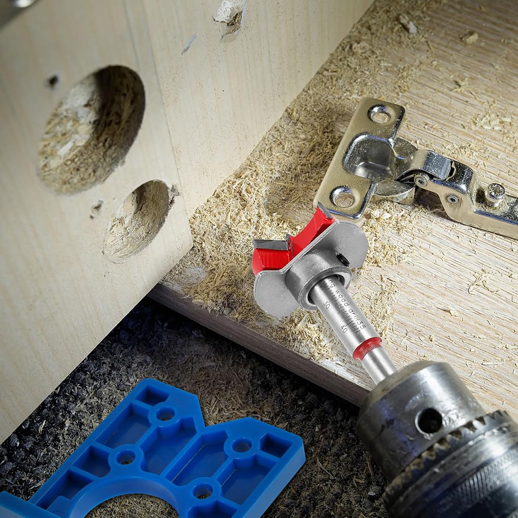 Serplex Hinge Jig Drill Bit Set for Precise Cabinet Mounting with 35mm Positioner | Blue and Orange Metal Guide