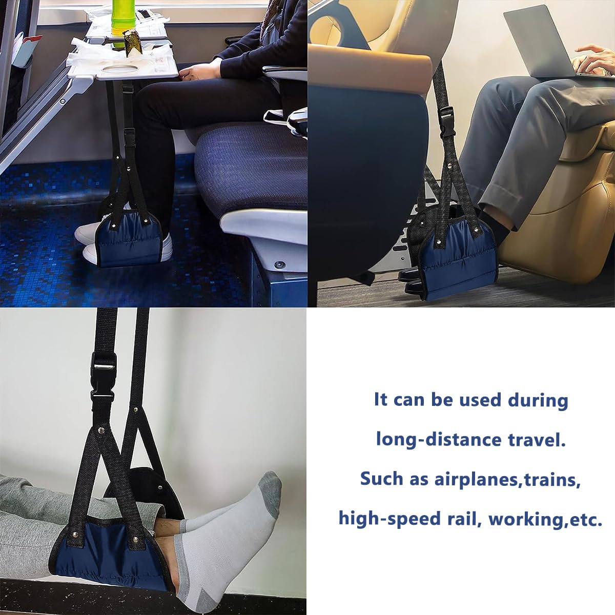 HASTHIP Airplane Footrest for Travel with Adjustable Straps and Wide Hammock Design | Blue