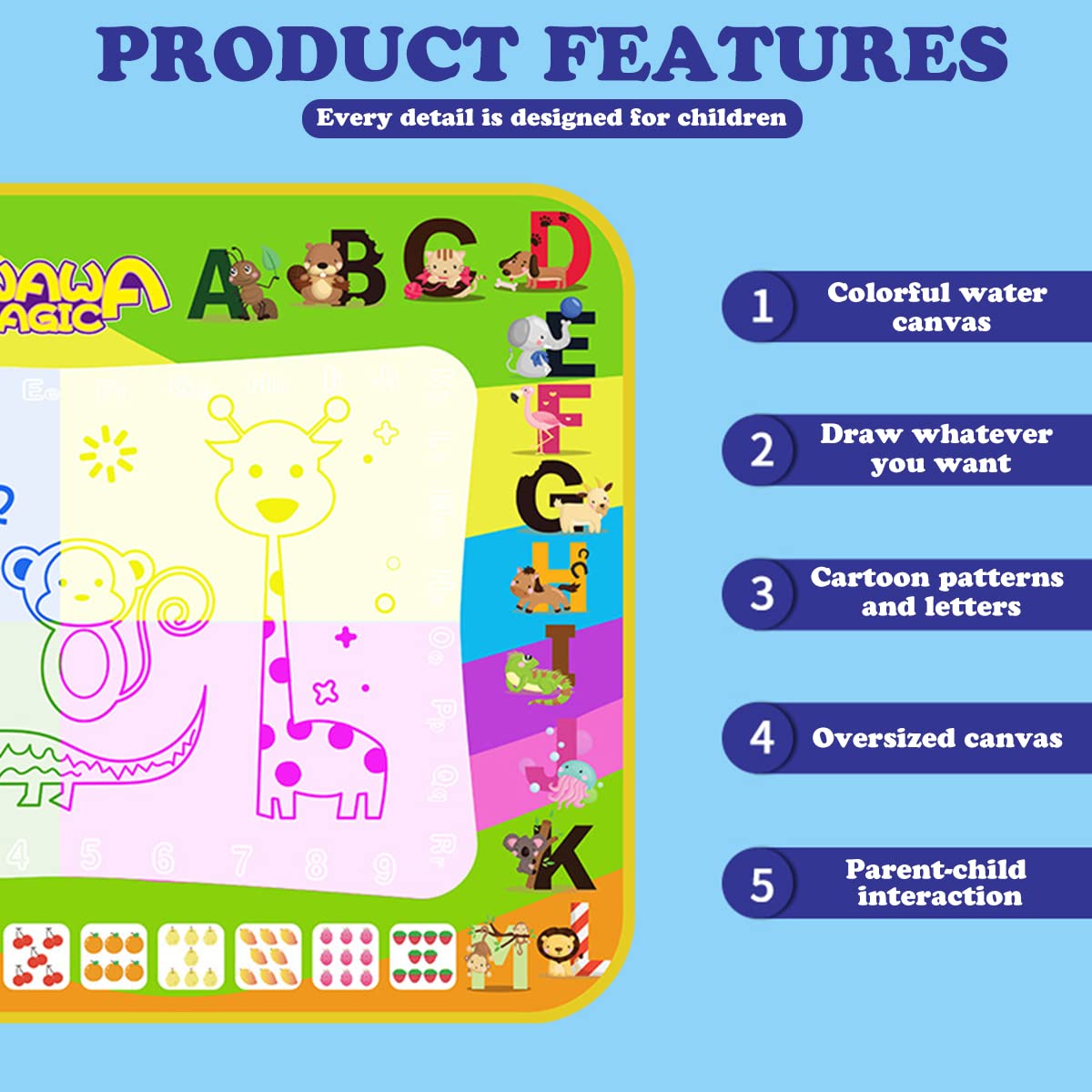 PATPAT Water Doodle Mat for Kids with 31.5 x 23.6 in Aqua Drawing Board | Educational Toy