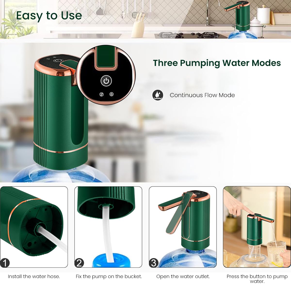 Automatic Water Dispenser Pump for 2–5 Gallon Bottles with 1200mAh USB Rechargeable Battery | Foldable Hygienic Design and Food Grade Silicone Hose