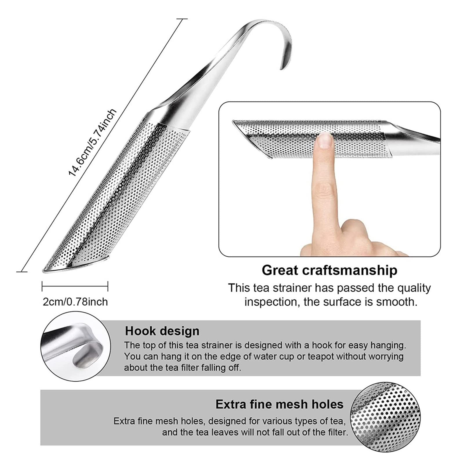 Supvox Tea Infuser for Loose Leaf Tea with 14cm Sliding Lid Design and Hook | 304 Stainless Steel Filter for Cups and Teapots