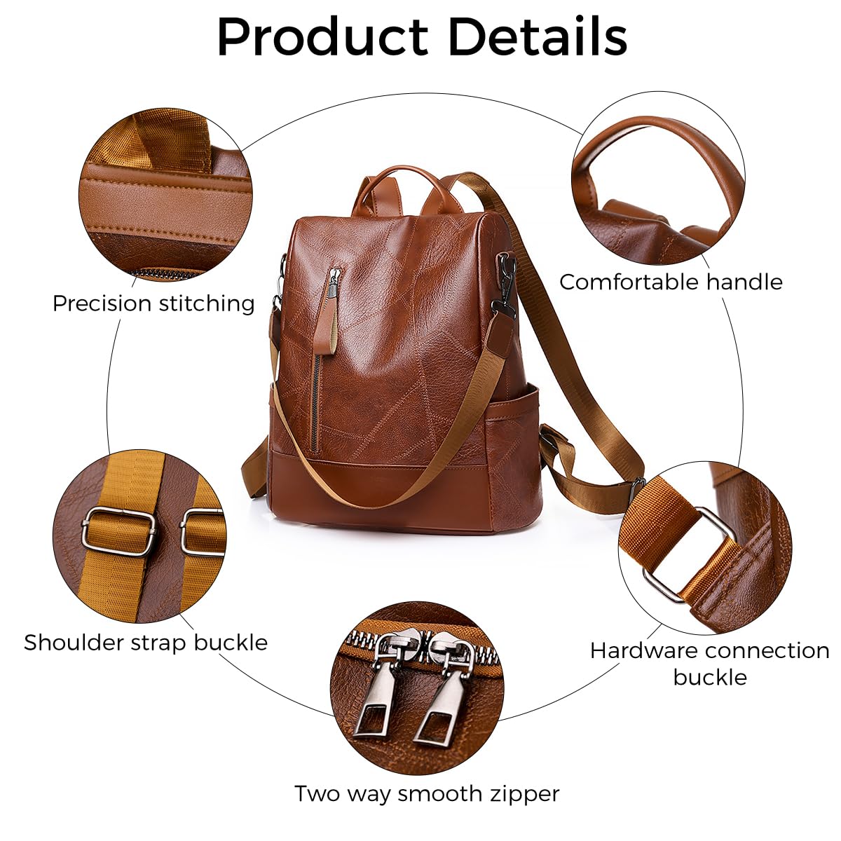 PALAY® Fashion Backpacks for Women PU Leather Travel Backpack Vintage Shoulder Bags Soft PU Backpack Briefcase Travel Bag Sling Bag Handbag for Girls Women Gifts, Brown