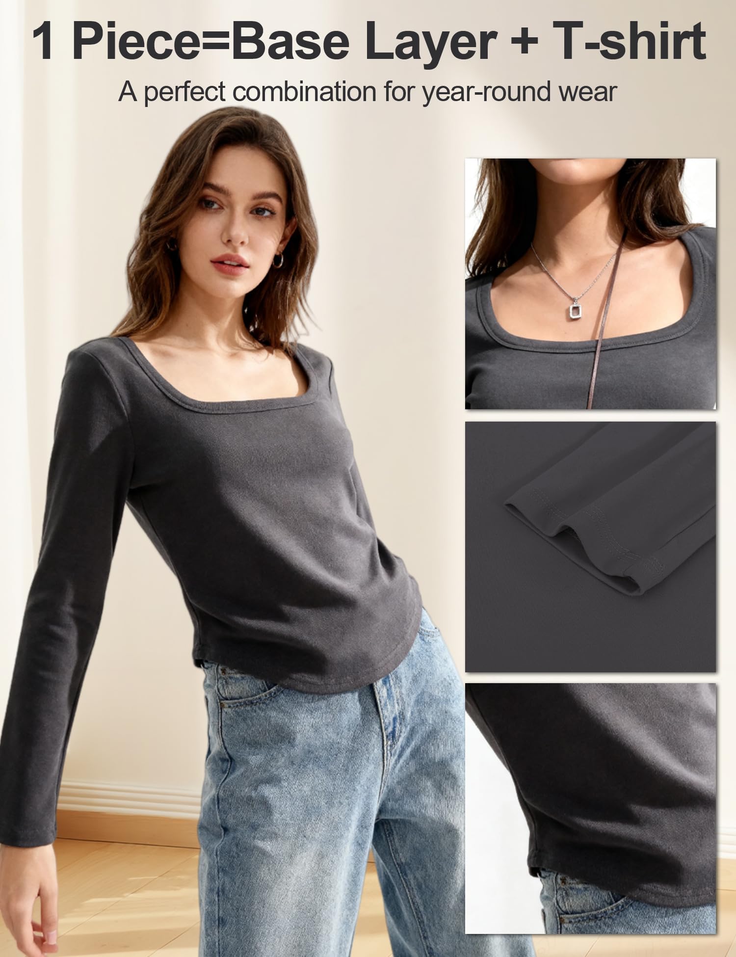 Venzina Women's Thermal Top for Fall and Winter featuring Double-Sided Fleece Warmth | Dark Gray Slim Fit Long Sleeve Base Layer