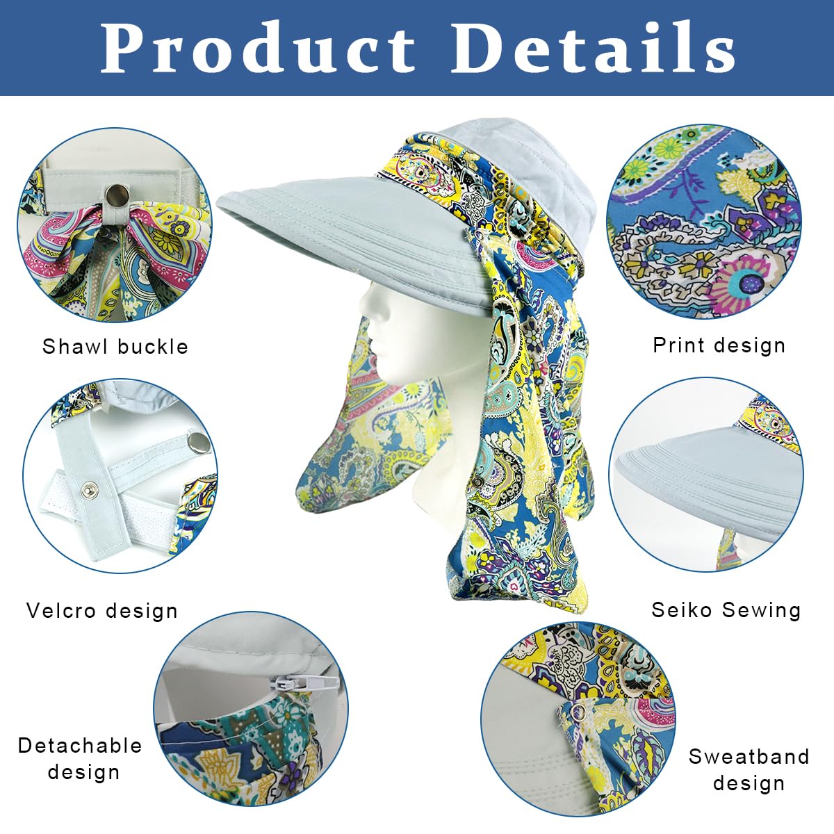 ZORBES Polyester Sun Hat for Women featuring Wide Brim and Ponytail Hole | UPF 50+ Blue