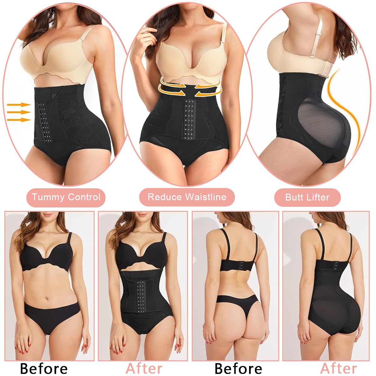 PALAY Tummy Control Panties for Women with 3 Row Buckle Design and Neoprene Fabric | XL 28.8–31.4 in Waist