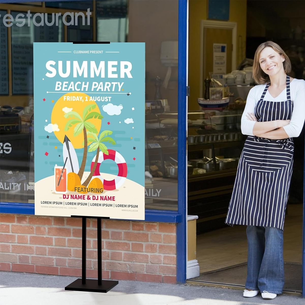 Climberty Upright Sign Stand for Menus and Posters with Tilting Display 57–103cm Stainless Steel | Adjustable Height Holder for Restaurants