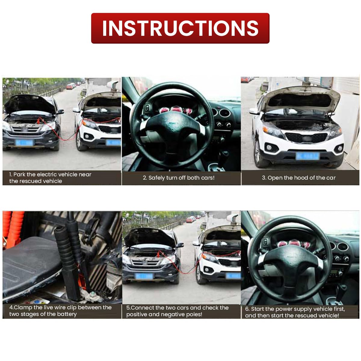 STHIRA Jumper Cables for Car Emergency with 9.8 ft Length and Large Insulated Clips