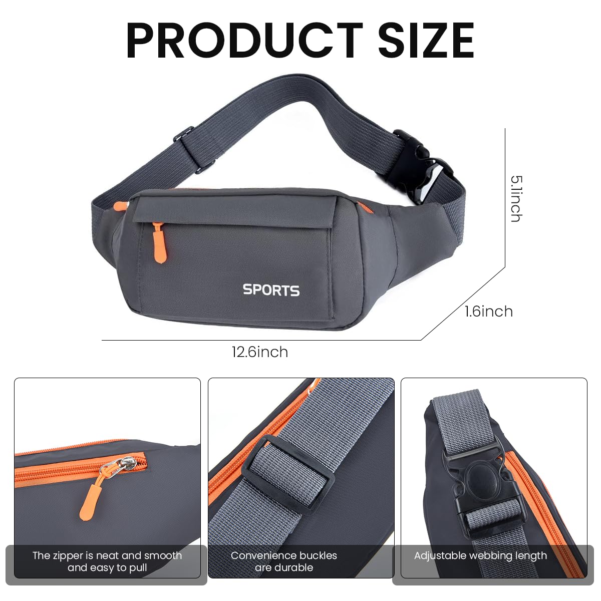 GUSTAVE Waist Bag for Outdoor Travel with 4 Zipper Pockets and Quick Release Buckle | Waterproof Nylon Pack
