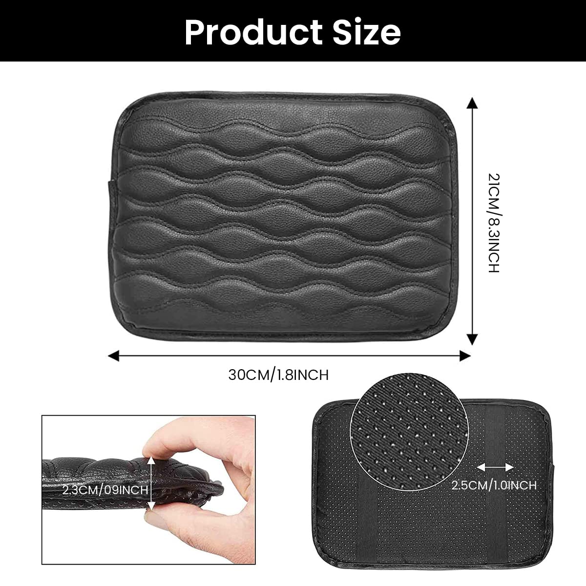 STHIRA® Car Armrest Pad PU Leather Center Console Pad Armrest 8.26''*11.8'' Armrest Pad Car Center Console Cover for Most Vehicles, SUV, Truck, Black