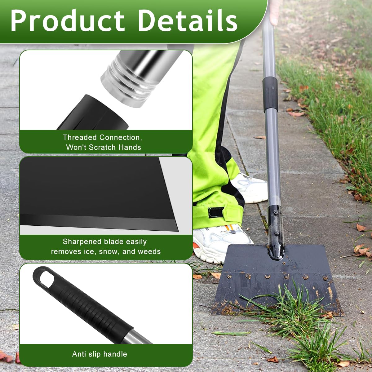 HASTHIP® Garden Flat Head Shovel Weed Spade With 140CM Long Handle Steel Floor Scraper for Outdoor Cleaning and Gardening Remover Tool 2 PCS