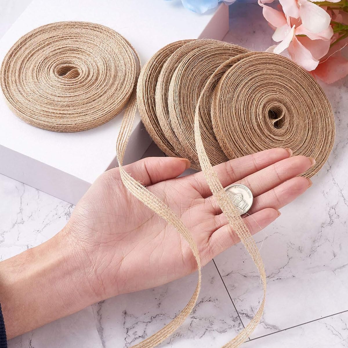 PATPAT Jute Burlap Ribbon for Gift Wrapping and DIY Crafts with 5 Rolls 10 m Each | Natural Fabric Decor