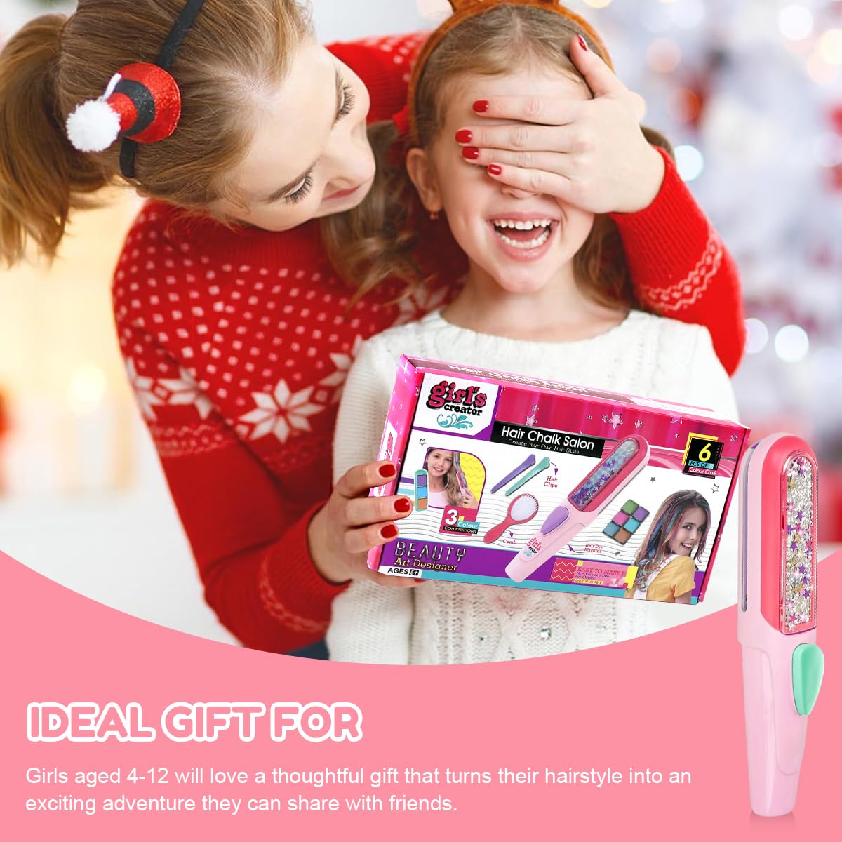 PATPAT Girls Hair Styling Tools Kit for DIY Hair Dye with Easy Applicator and 3 Colors | Safe Non Toxic Gift for Ages 4 12
