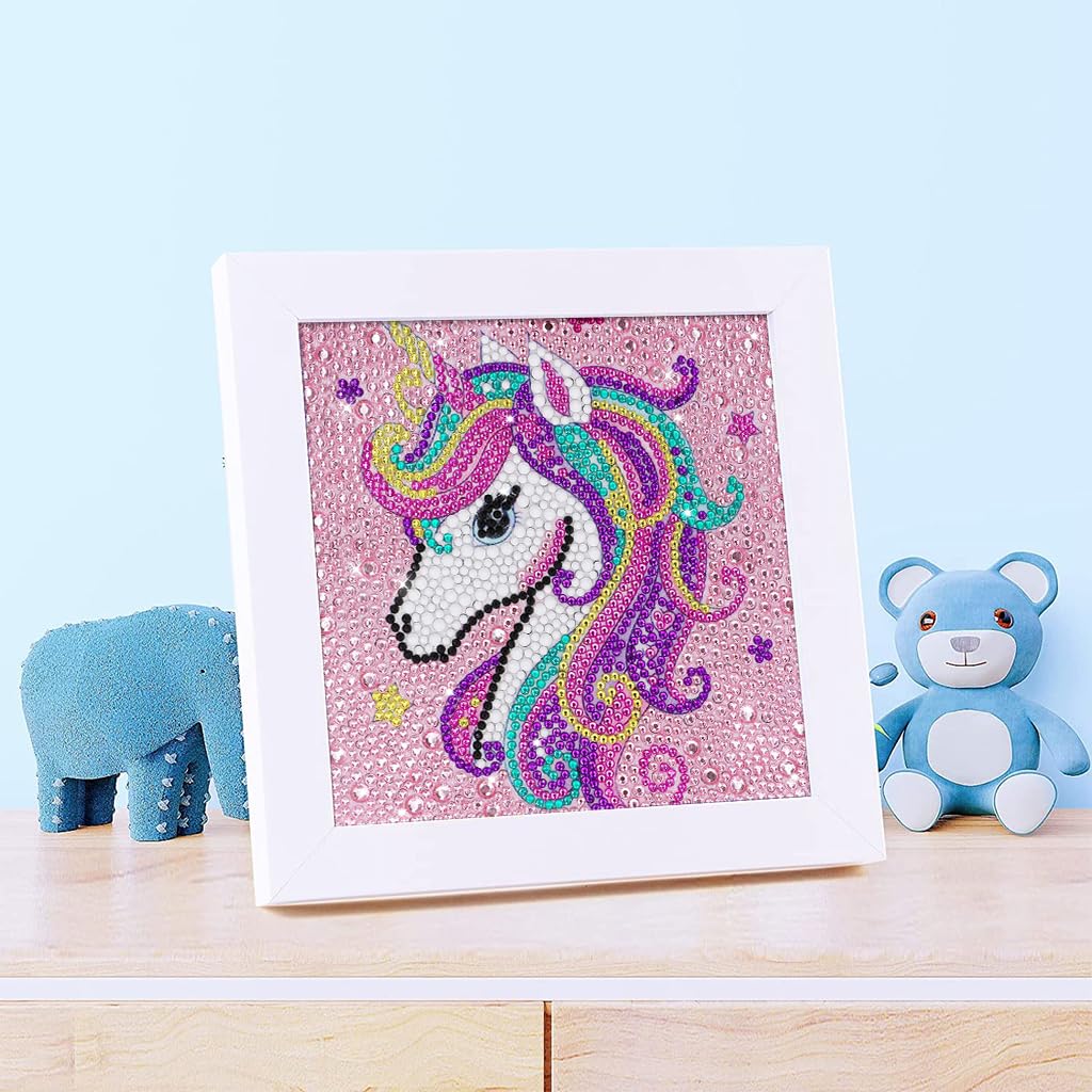 PATPAT DIY 5D Diamond Painting Kit for Kids with Frame and Tools 15×15cm | Rainbow Unicorn Art Craft Gift