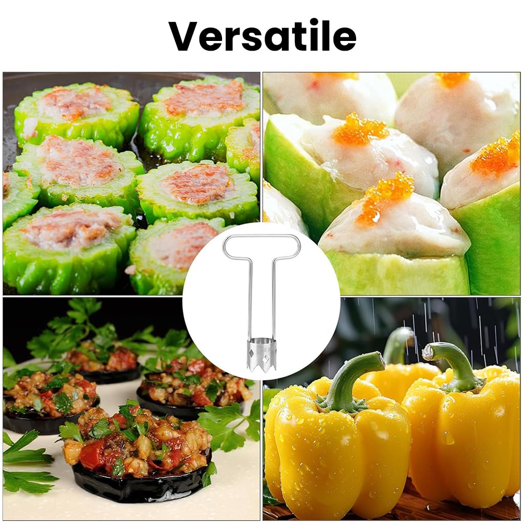 HASTHIP Red Bell Pepper Seed Corer for Fruits and Vegetables with Serrated Cylindrical Blade | 304 Stainless Steel 1 Pcs