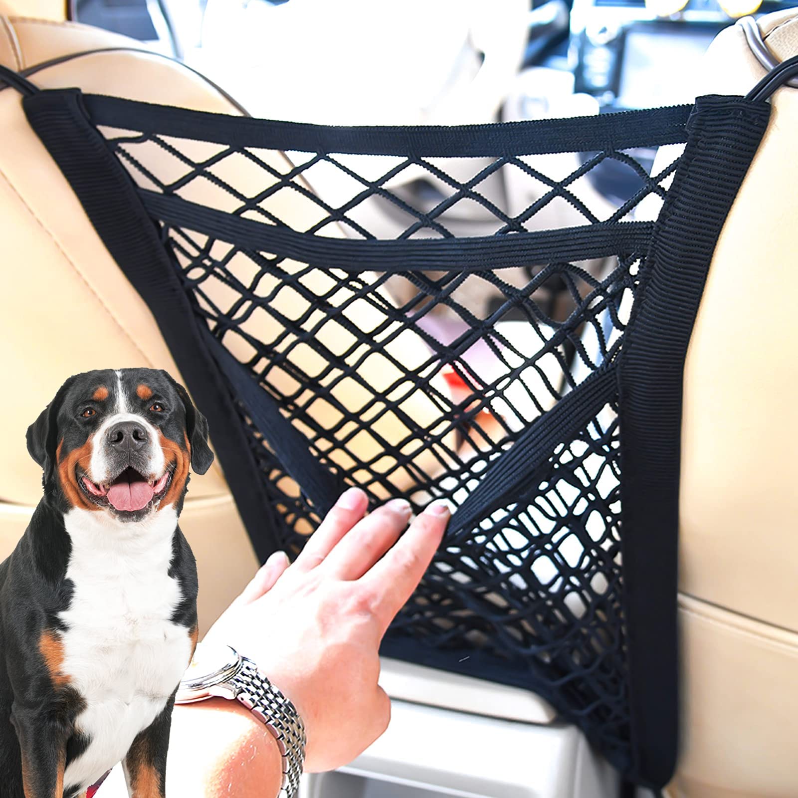 STHIRA® Car Mesh Organizer 3-Layer, Dog Net Between Car Seats,Barrier Backseat Mesh Net for Cars &Trunk, Upgraded Car Netting Bag,Driver Storage Netting Pouch,Automotive Seat Back Organizers (3-Layer)