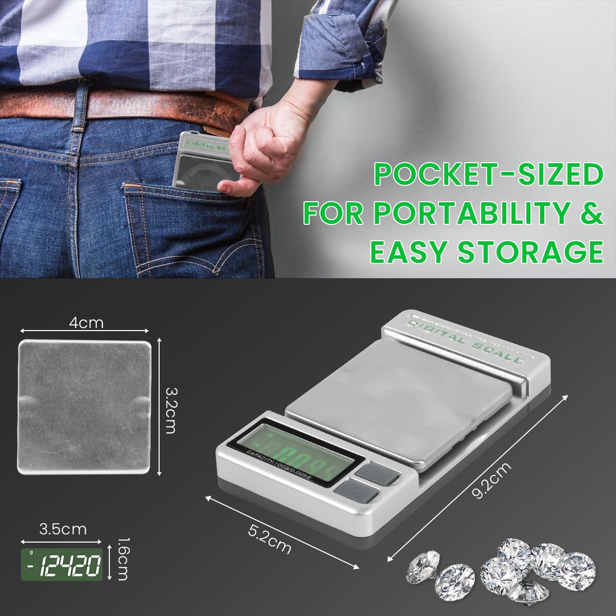 Verilux Stylus Pressure Gauge for Turntable Use with 0.005g Precision and LCD Display | Stainless Steel Scale