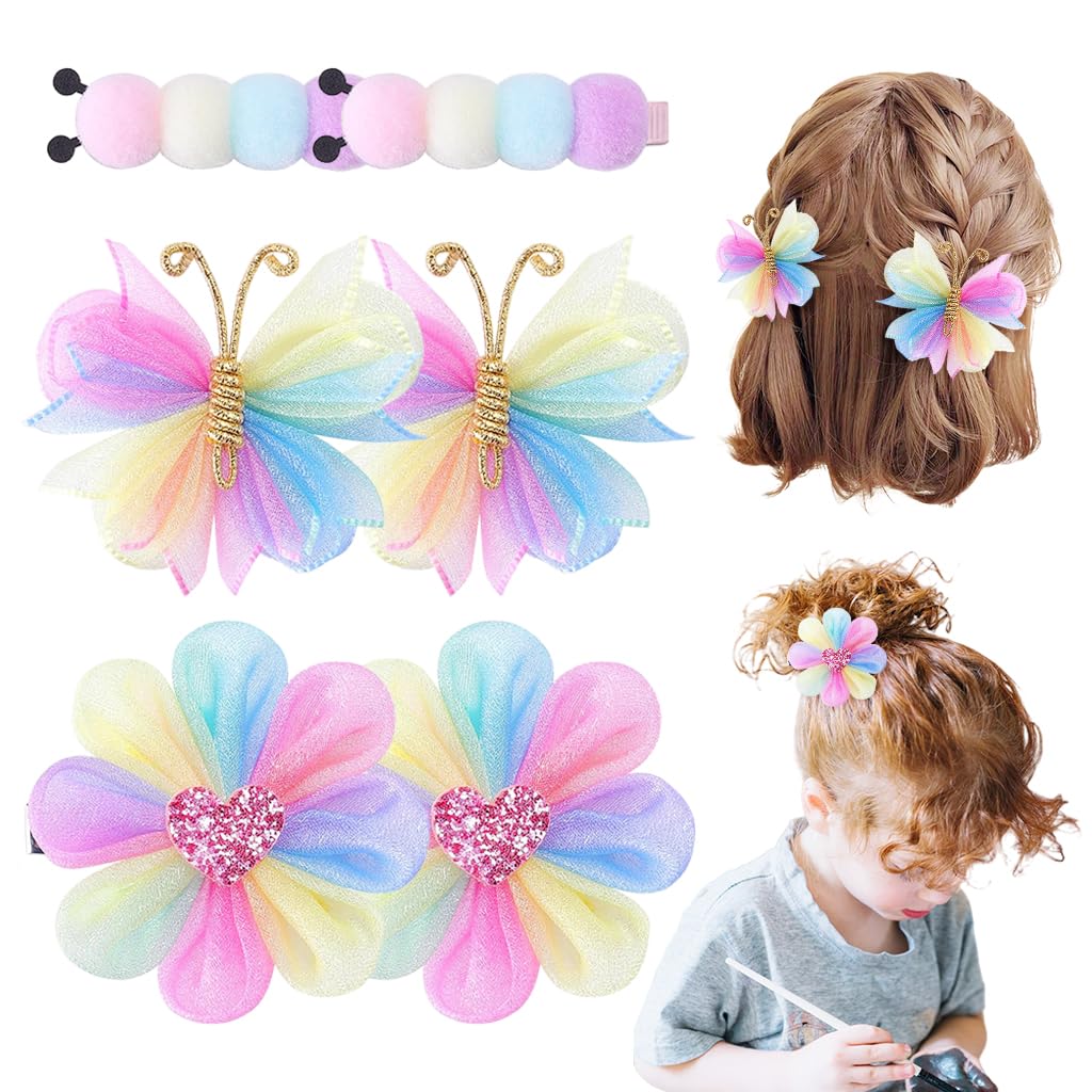 PATPAT Hair Clips Set for Girls with 6 Pieces at 2.2 in Featuring Butterfly and Flower Designs