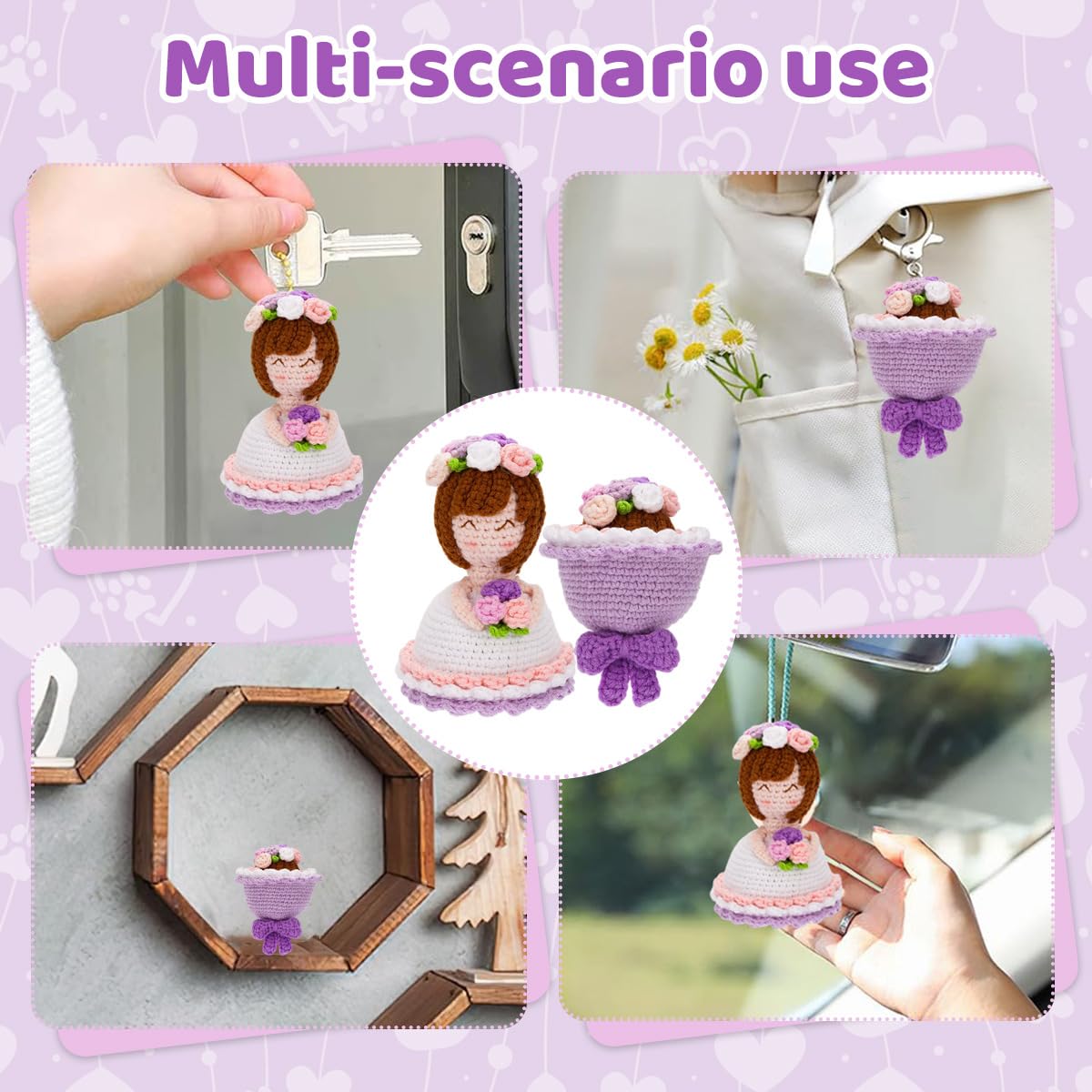 PATPAT DIY Stuffed Crochet Doll Craft Kit Set of 2 for Beginners with Video Guide | Gift Keyring Charm